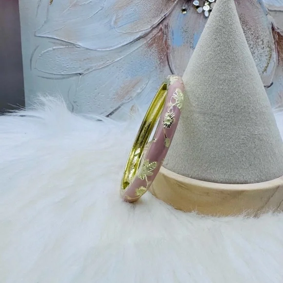 Set of Two Floral Enamel Bangles Pale Pink & Blue - Picture 5 of 7